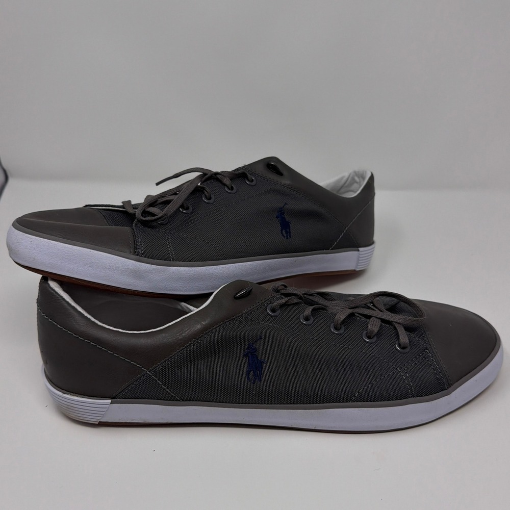 Polo Ralph Lauren Mens Sneakers 14 D Gray Nylon Navy Pony Low Top Lace Up